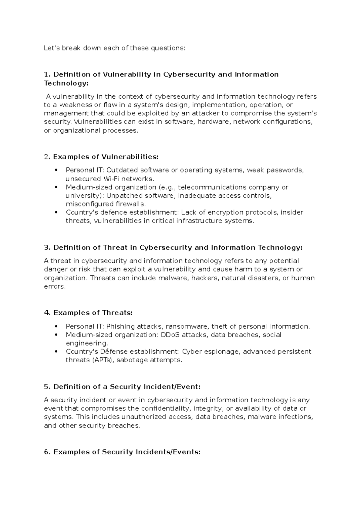 Tut week 4 - helpful - Let's break down each of these questions ...