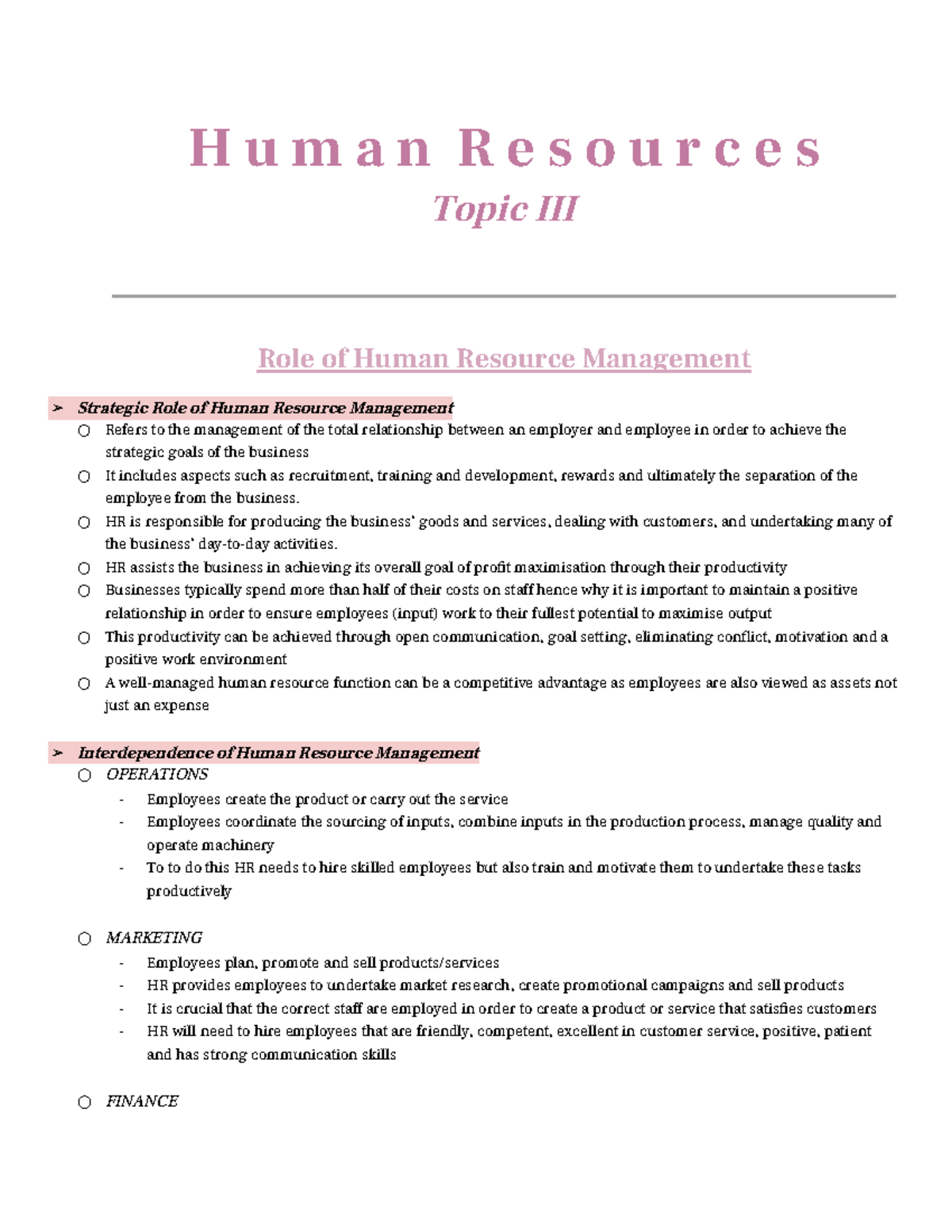 2022 Topic 4 Human Resources - H u m a n R e s o u r c e s Topic III ...