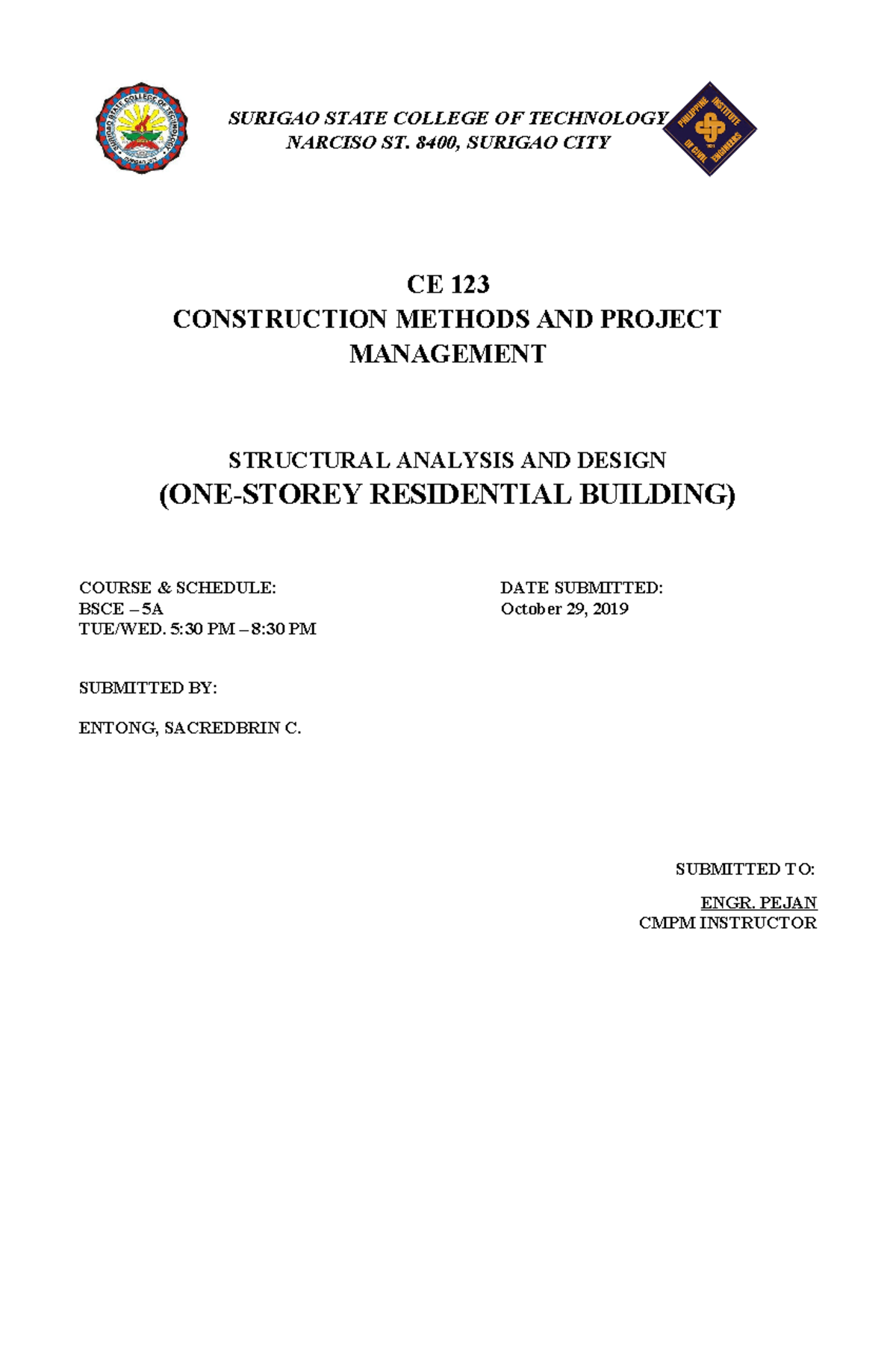 1 Storey Structural Analysis docx - ####### SURIGAO STATE COLLEGE OF ...