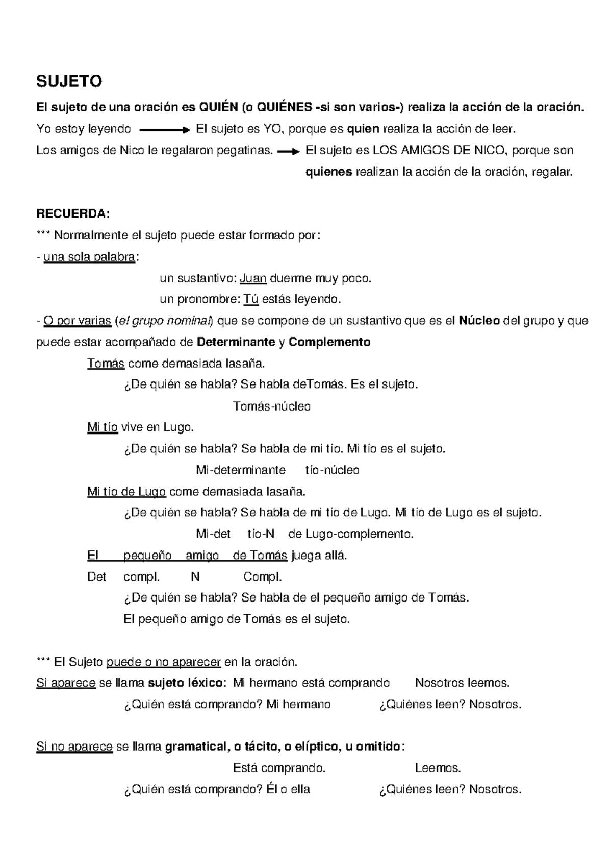 Sujeto- Predicado - SUJETO El sujeto de una oración es QUIÉN (o QUIÉNES ...
