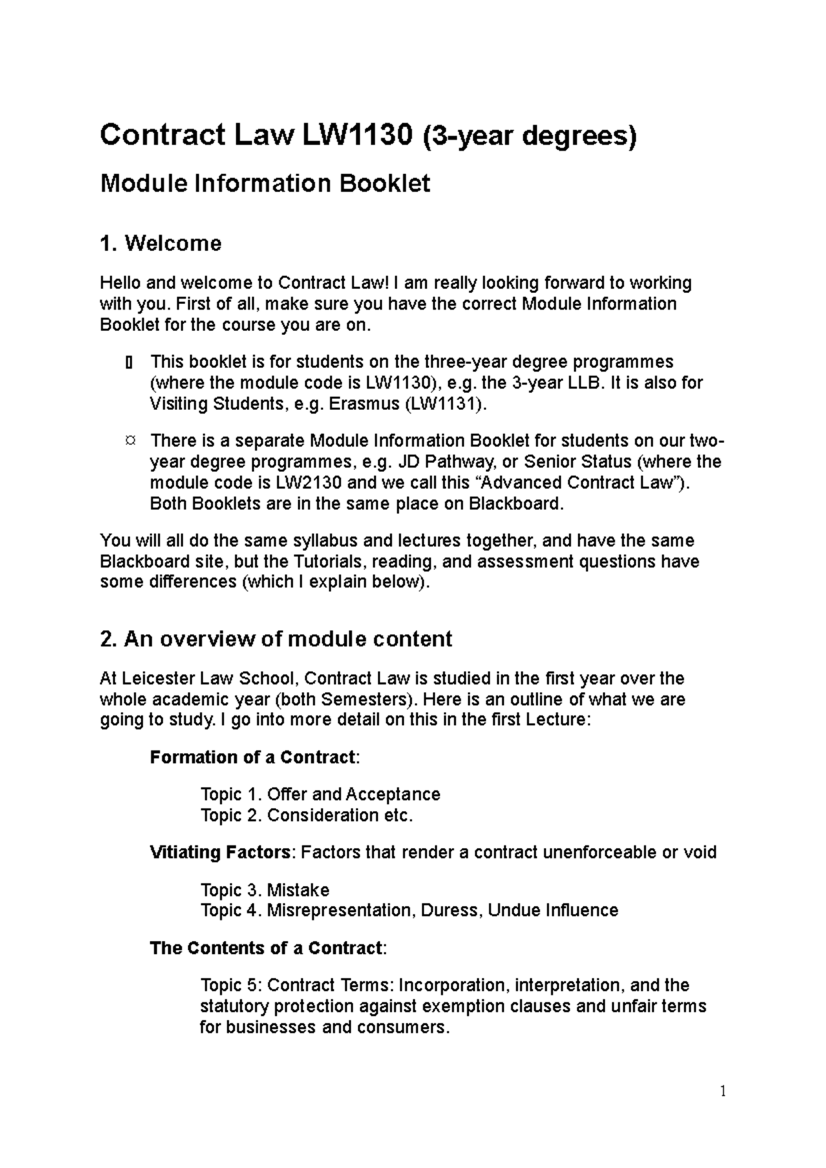 000Contract Law LW1130 Module Information Booklet - Contract Law LW1130 ...