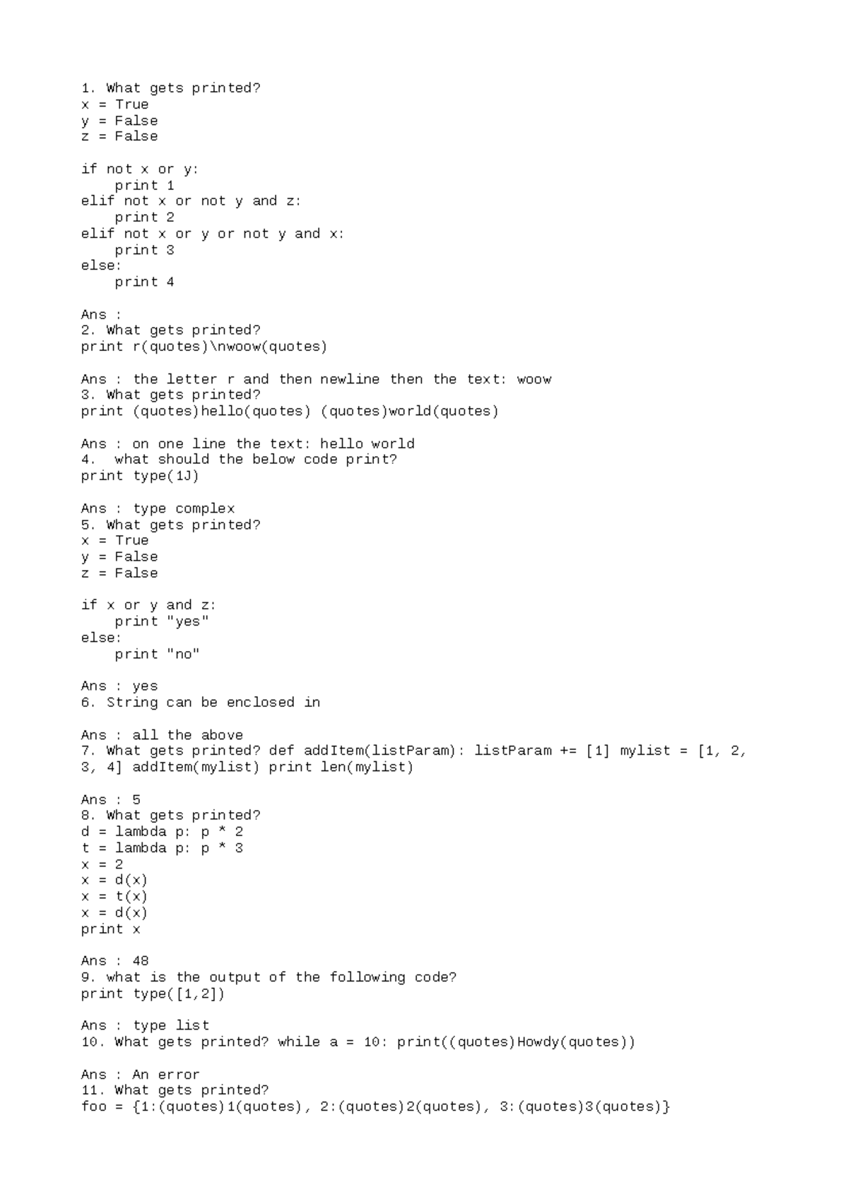 35 - python problem work sheet - What gets printed? x = True y = False ...