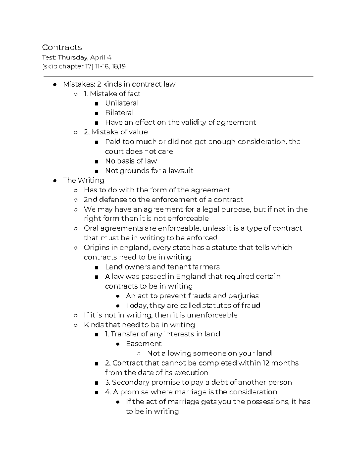 Intro to Business Law Lecture Notes: Contracts - Contracts Test ...
