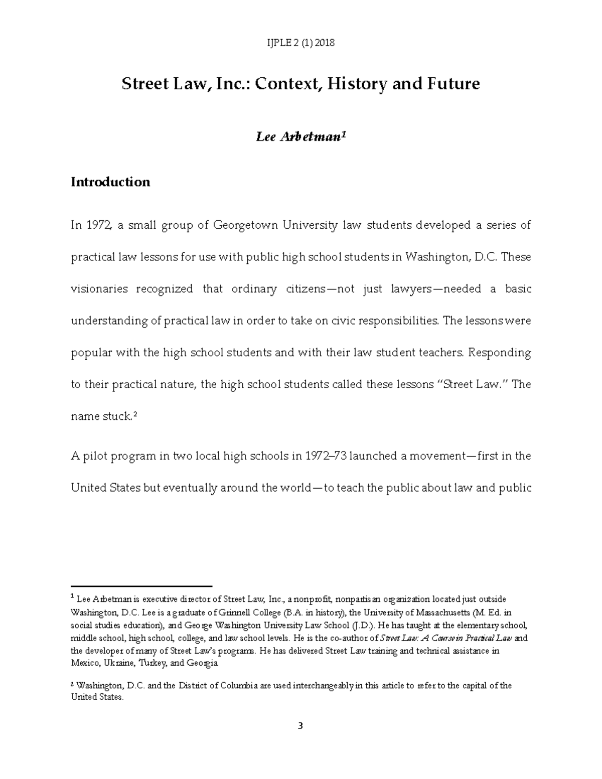Street Law Insight Street Law, Inc. Context, History and Future Lee