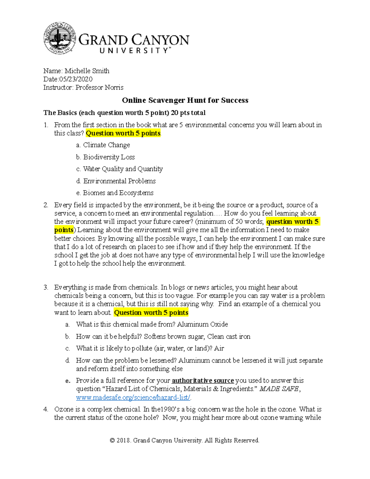 Scavenger Hunt Bio 220 - BIO-220 Environmental Science - GCU - StuDocu