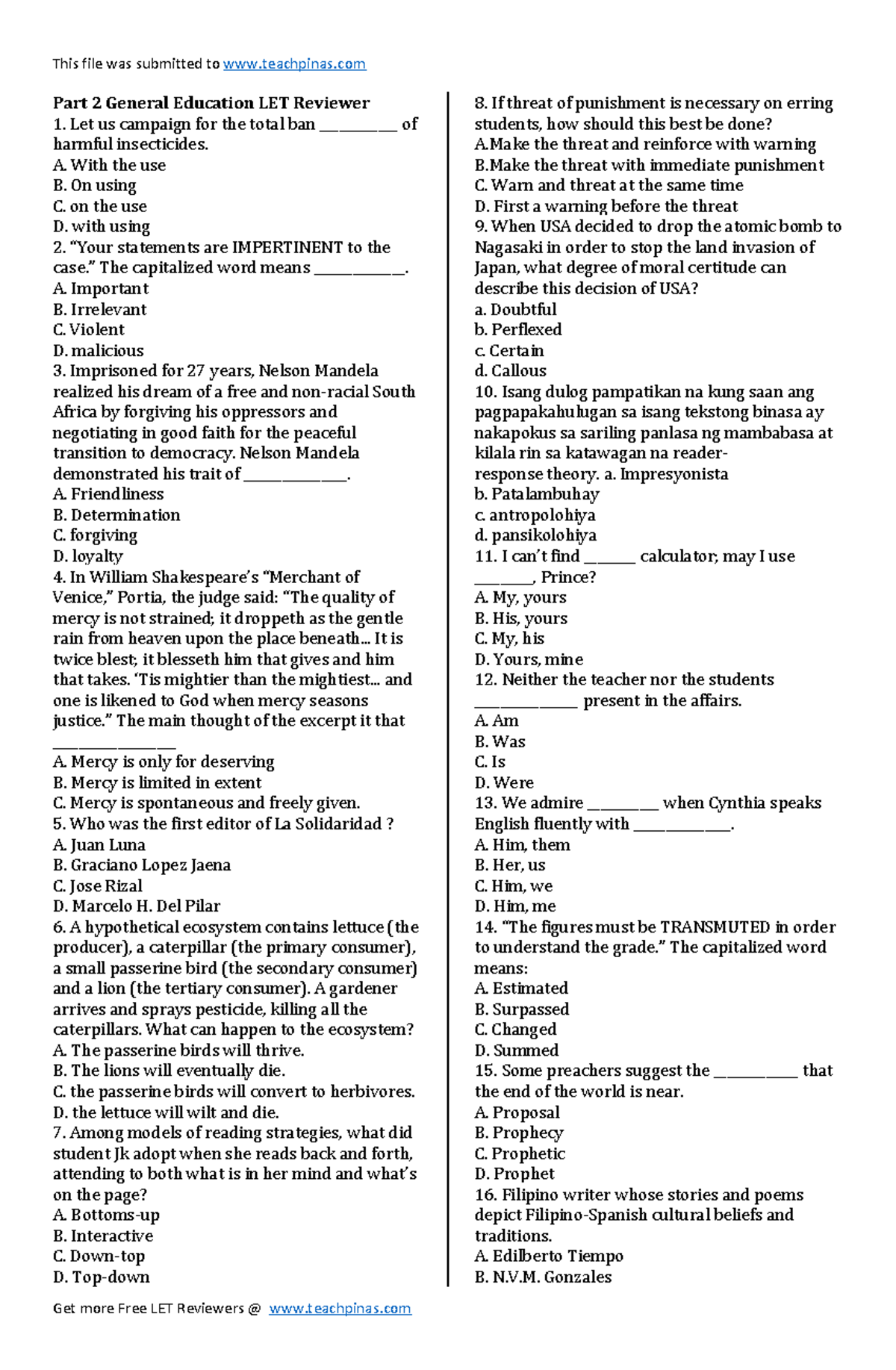 Part 2 General Education www - A. With the use B. On using C. on the ...