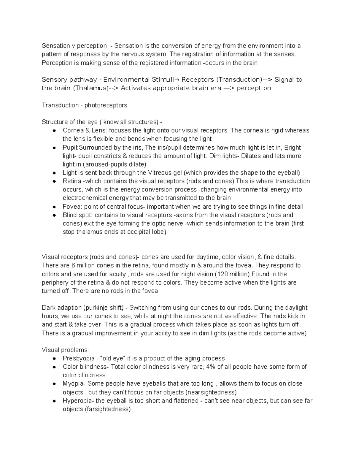 Exam 2 psych review - Sensation v perception - Sensation is the ...