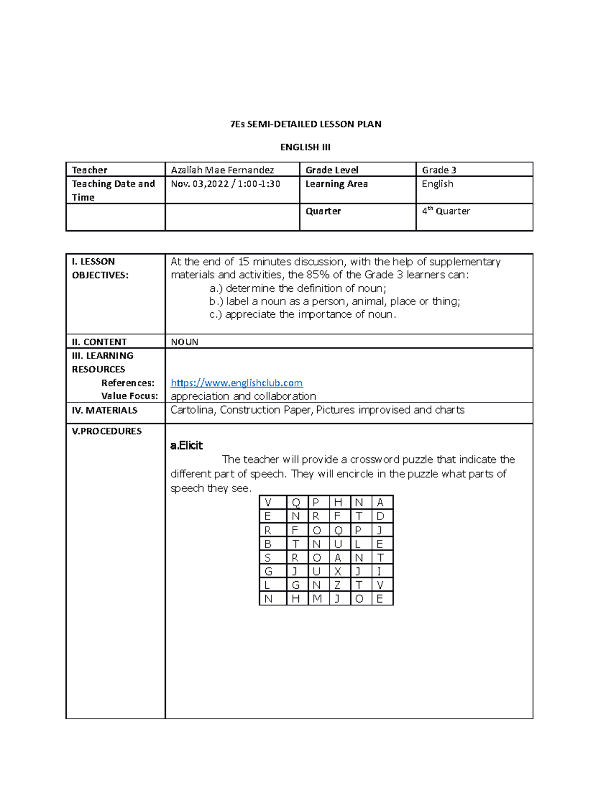 7Es LP In EDU 5401 This Use For Multigrade Teaching 7Es SEMI