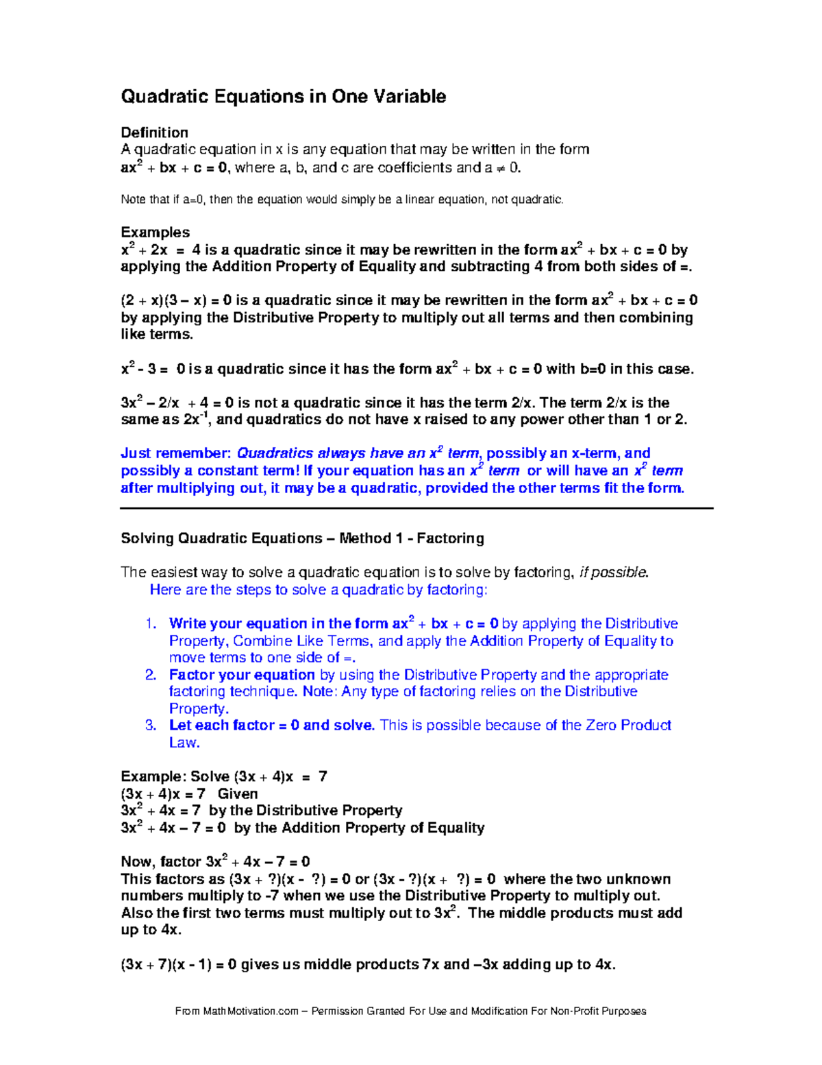 Quadratic Equations Lecture Notes 1 Math 1314 Studocu