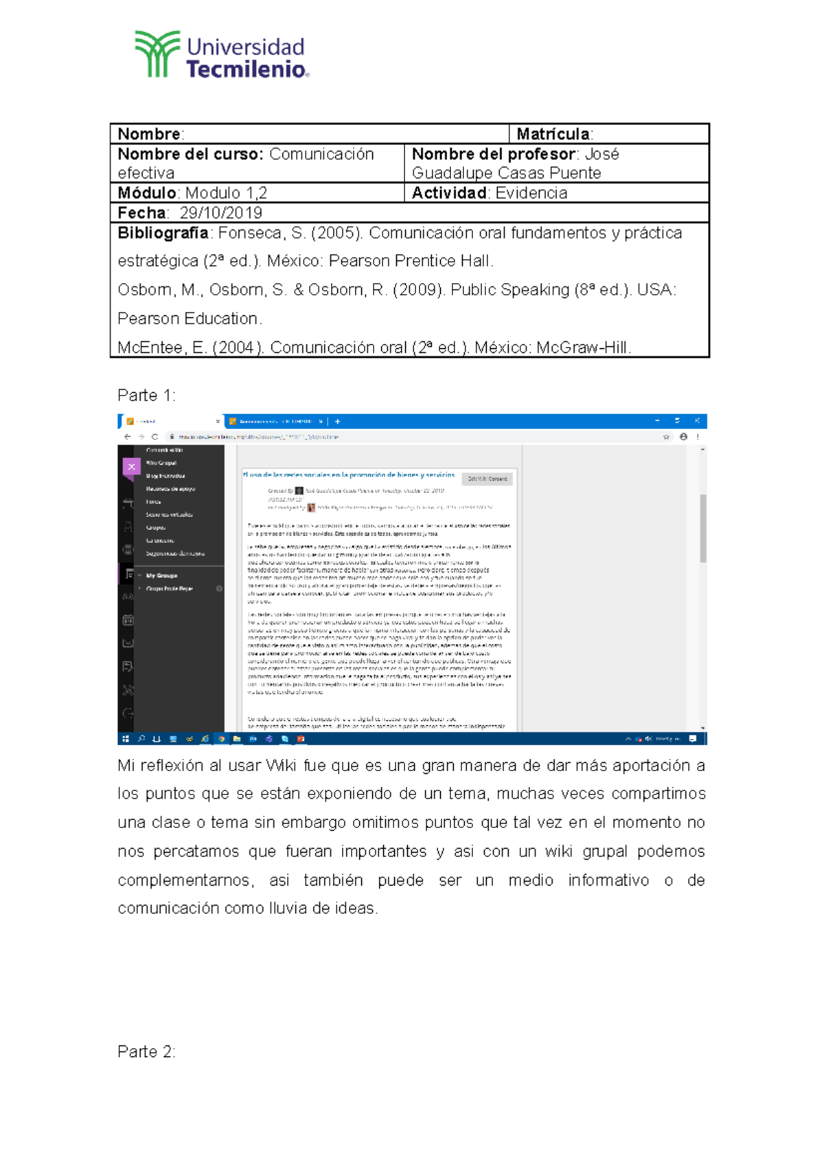 EAGR Evidencia Comunicacion efectiva - Nombre: Matrícula: Nombre del ...