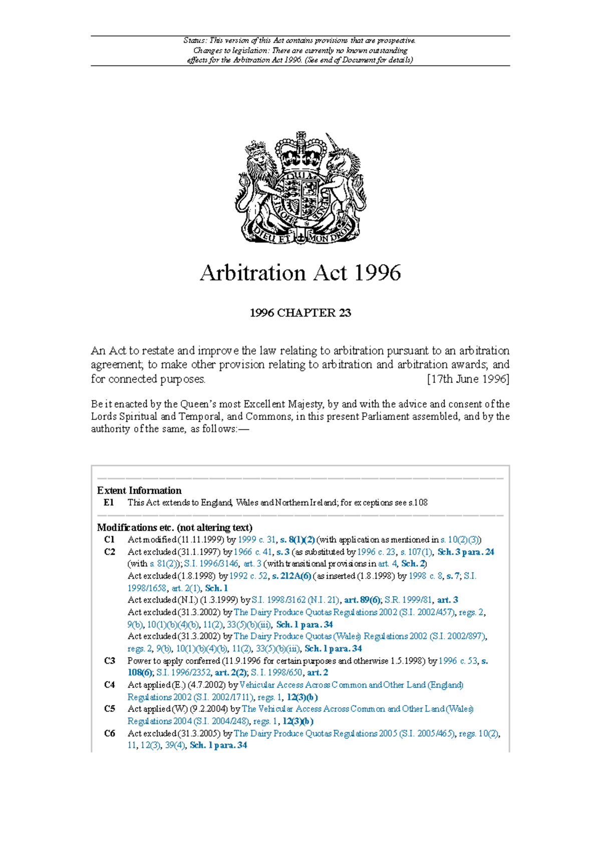 Arbitration ACt 1996 - Status: This version of this Act contains ...