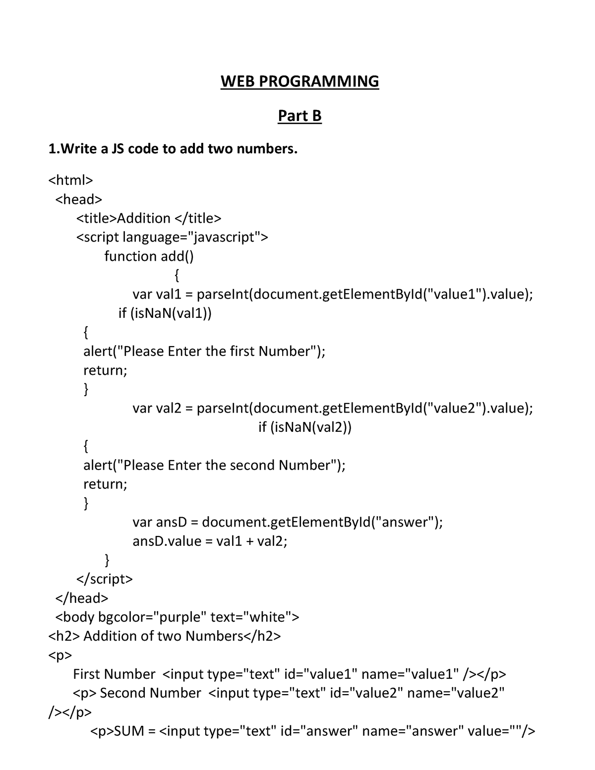 Part B - Web Programming - Studocu