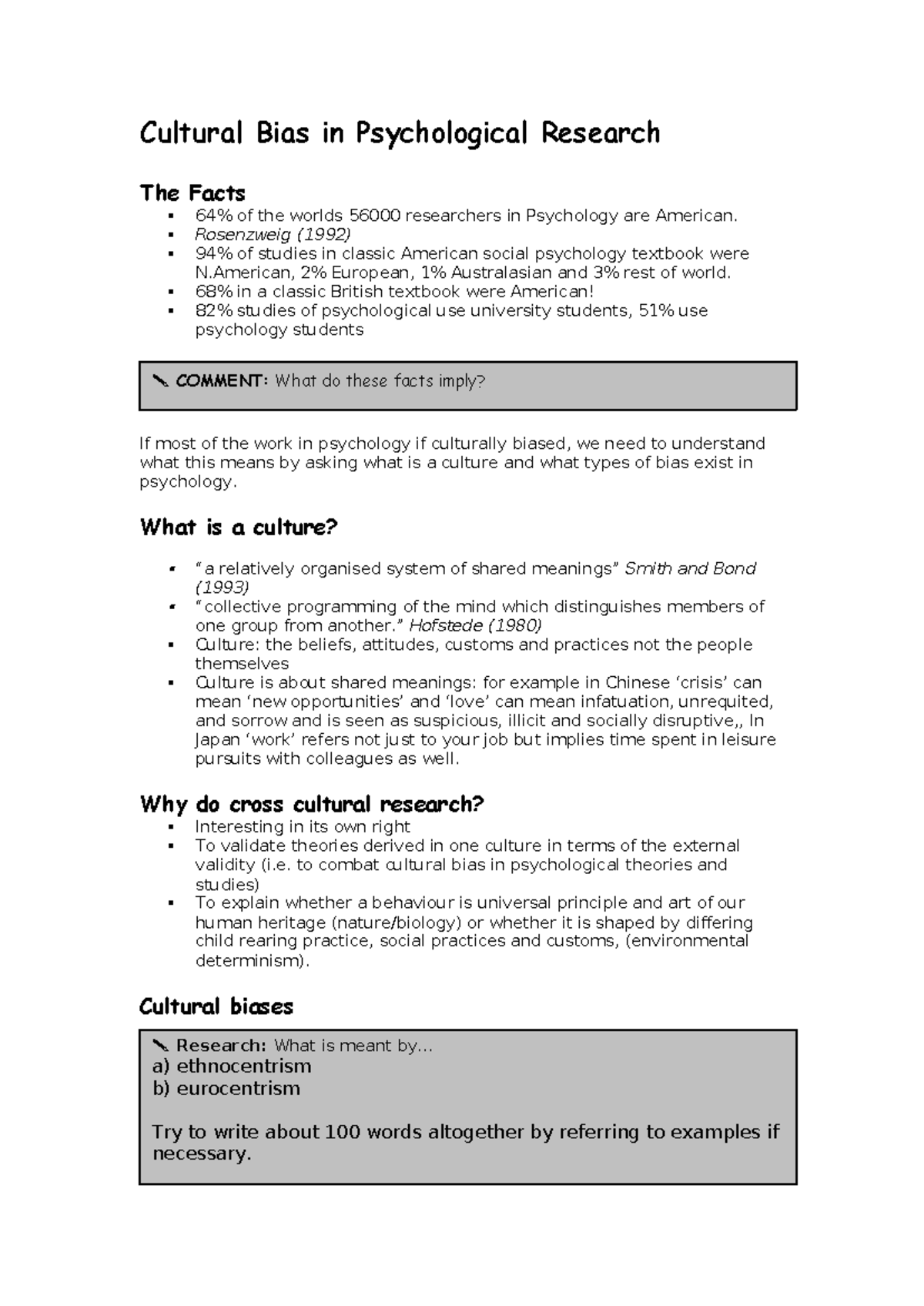 Cultural-bias - Cultural Bias in Psychological Research The Facts 64% ...