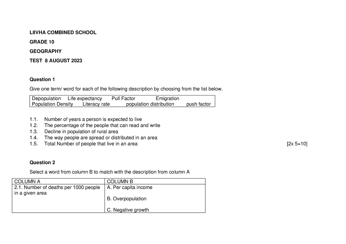 grade 10 geography assignment term 1