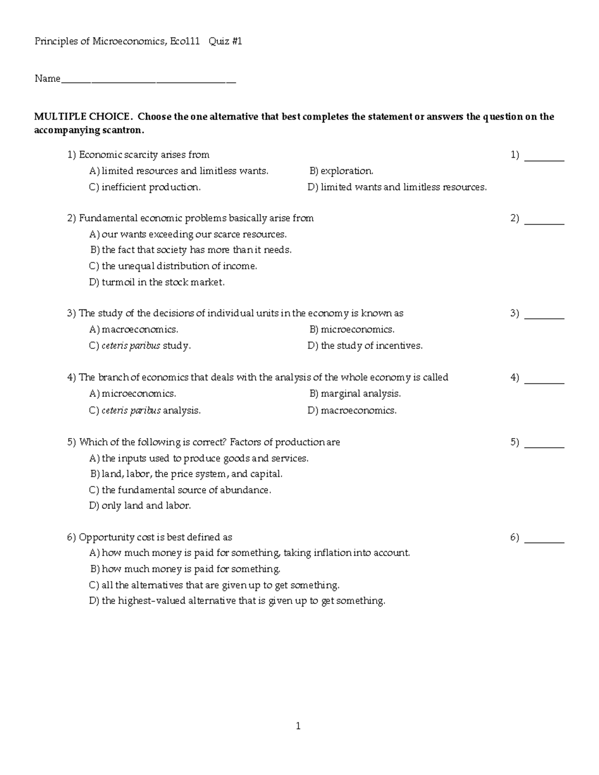 ECO111-Micro quiz 1 - test - Name ...