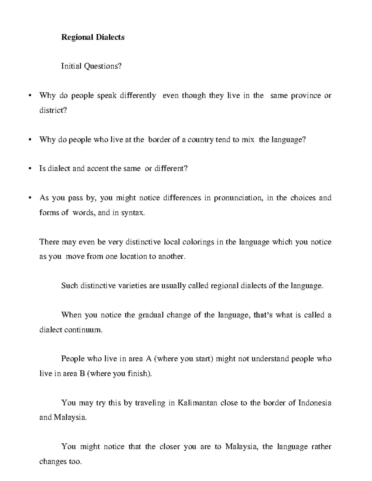 Regional Dialects - Sociolinguistics In ELT - Regional Dialects Initial ...