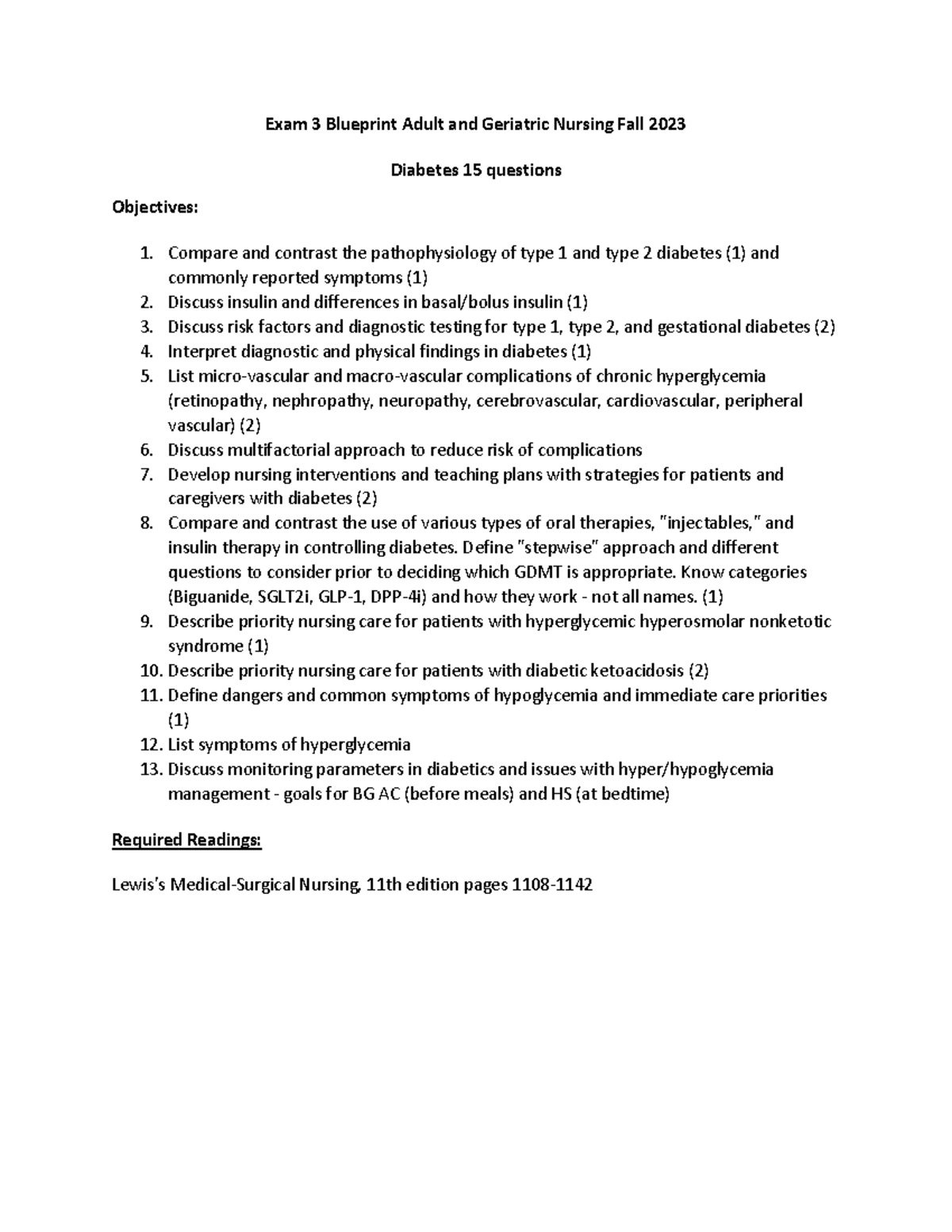 Exam 3 Blueprint Adult and Geriatric Fall 2023 Student-2 - Exam 3 ...
