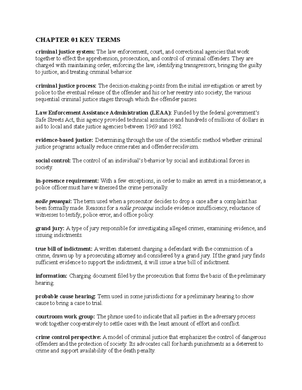 Chapter 01 KEY Terms 1 - vocab - CHAPTER 01 KEY TERMS criminal justice ...