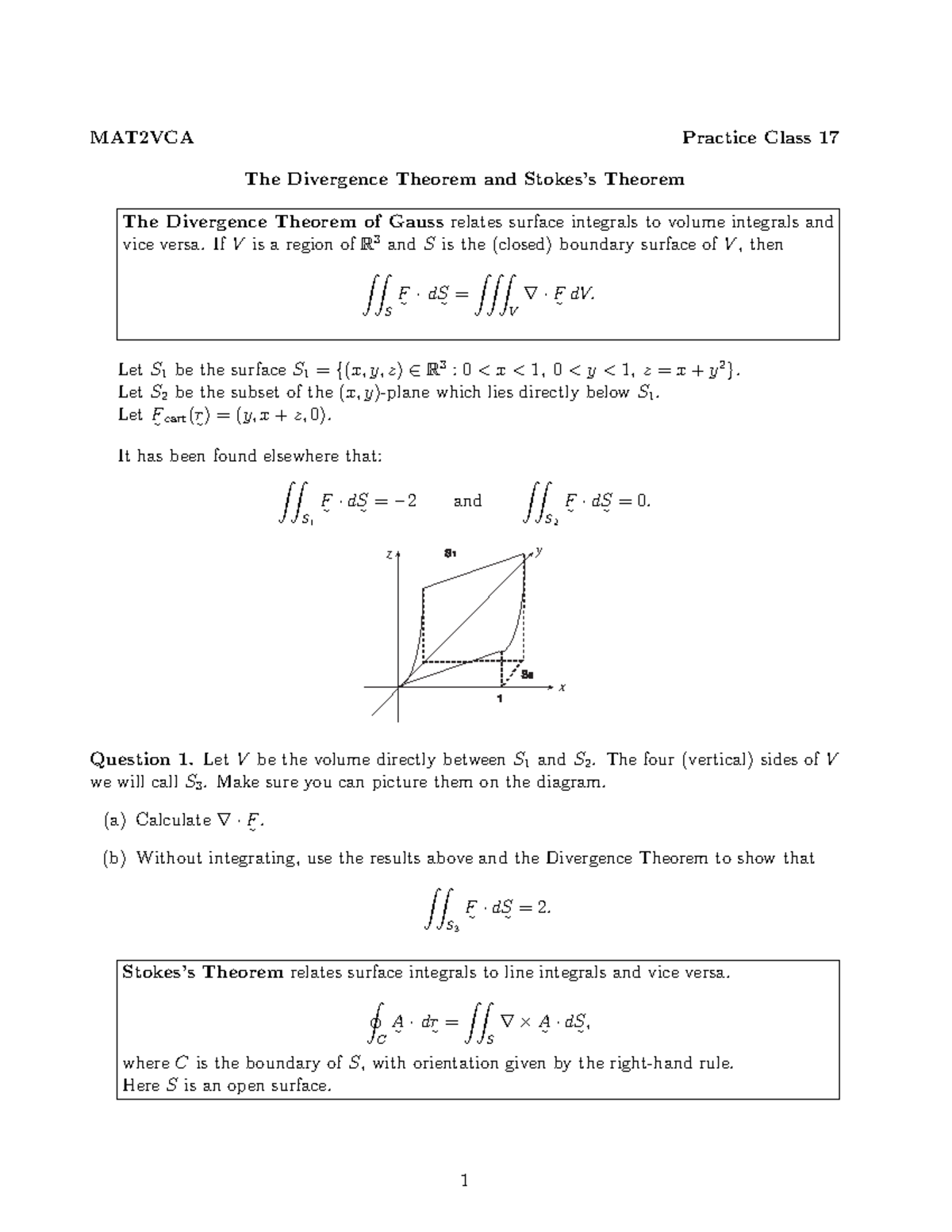 Tutorial Work - 17, 2015 - MAT2VCA Practice Class 17 The Divergence ...
