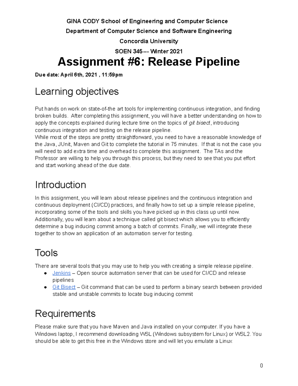 SOEN 345 W21 Assignment 6 Release Pipeline - Department of Computer ...