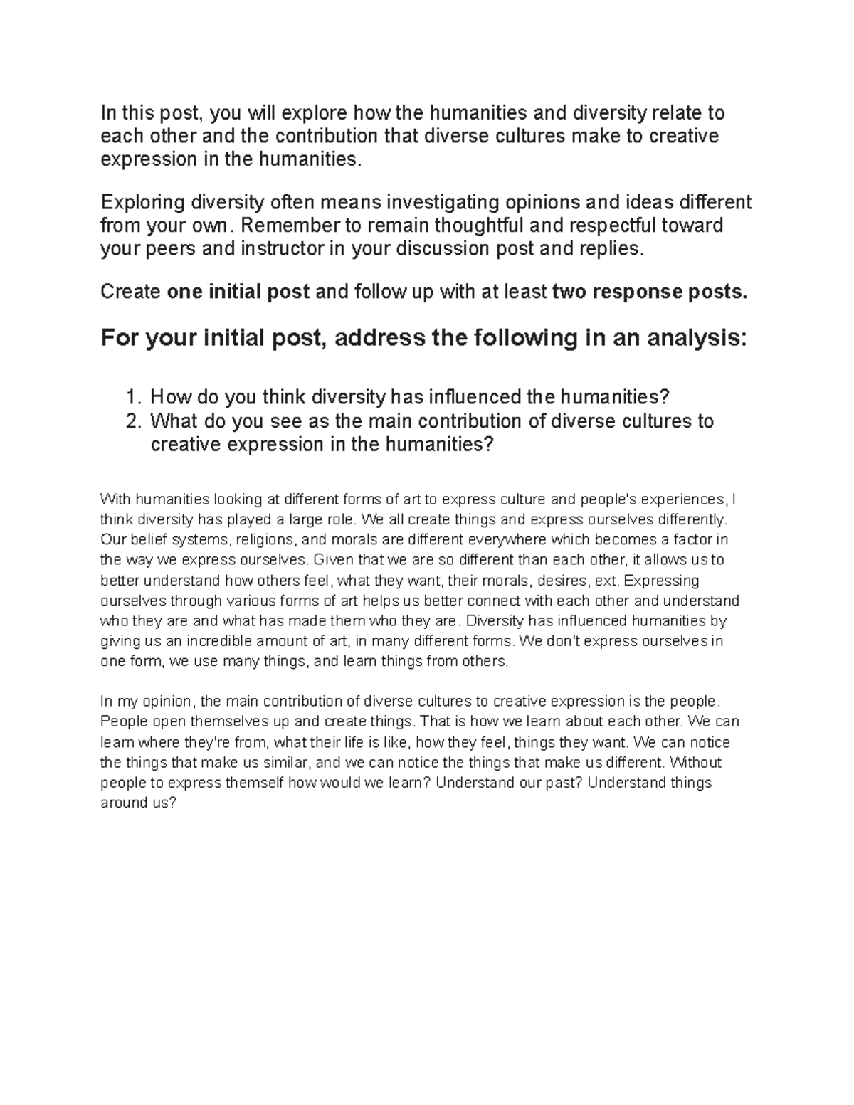 Humn discussion 8 In this post, you will explore how the humanities