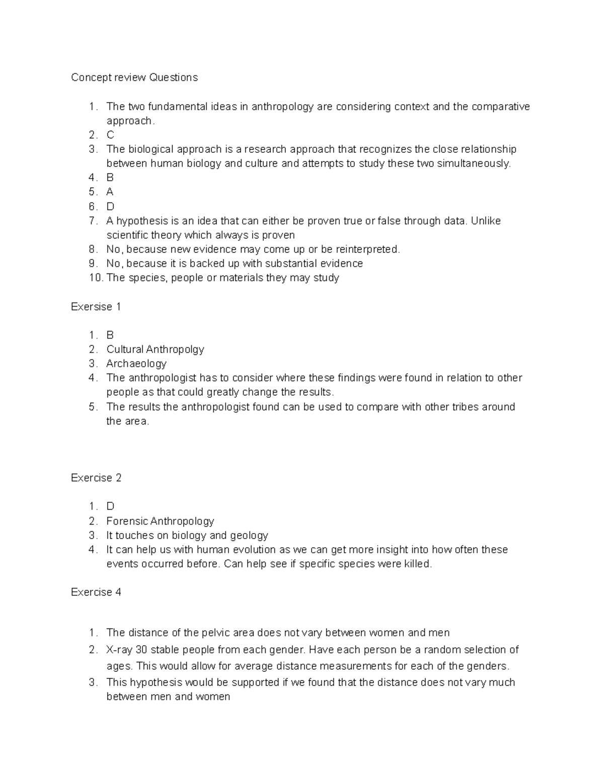 Anthro Lab 1 - Concept review Questions The two fundamental ideas in ...