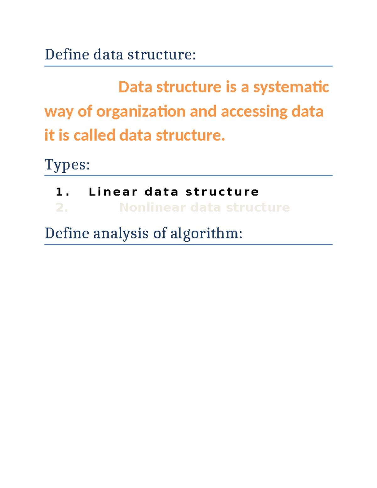 Define data structure - database management - Define data structure ...
