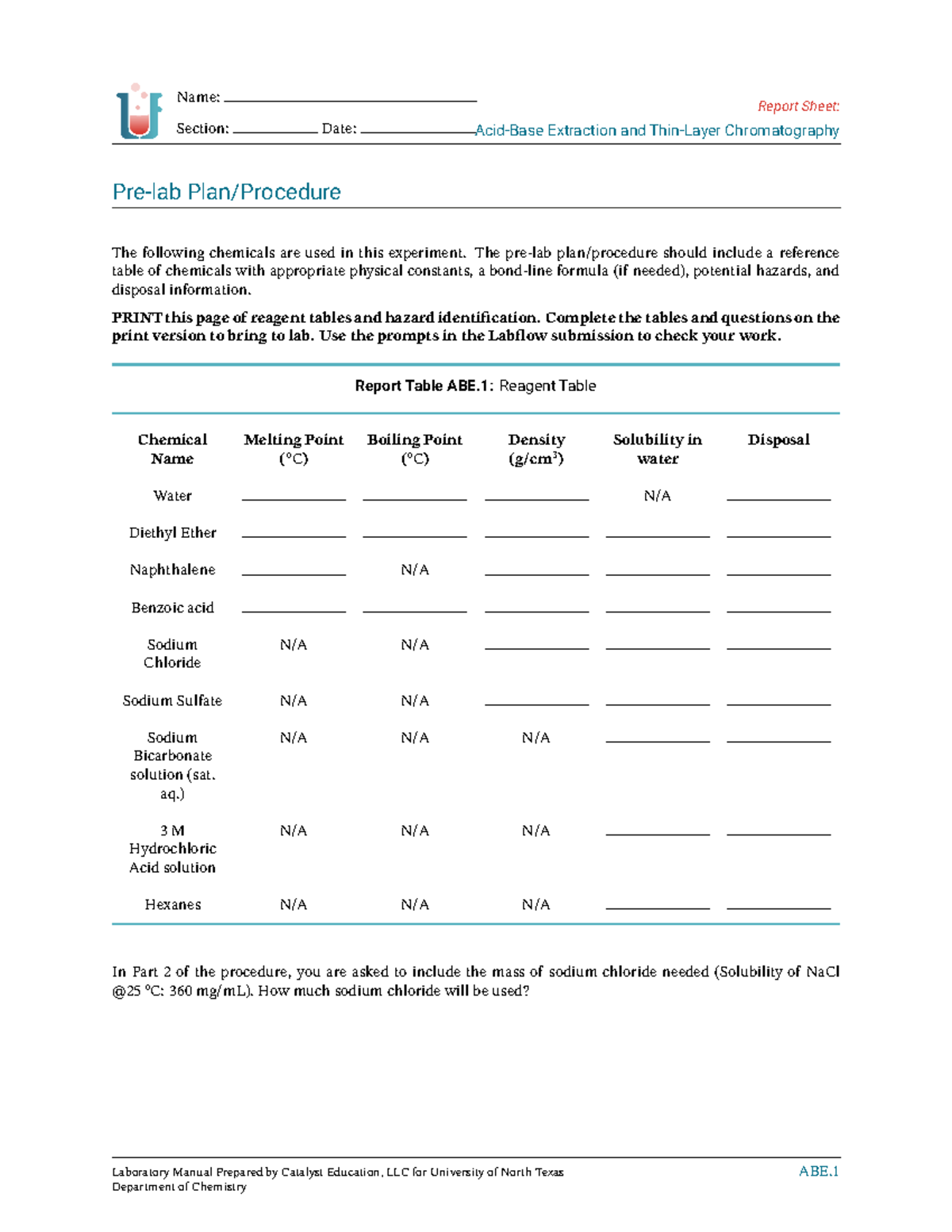 Acid-Base Extraction and Thin-Layer Chromatography - Report Sheet: Acid ...