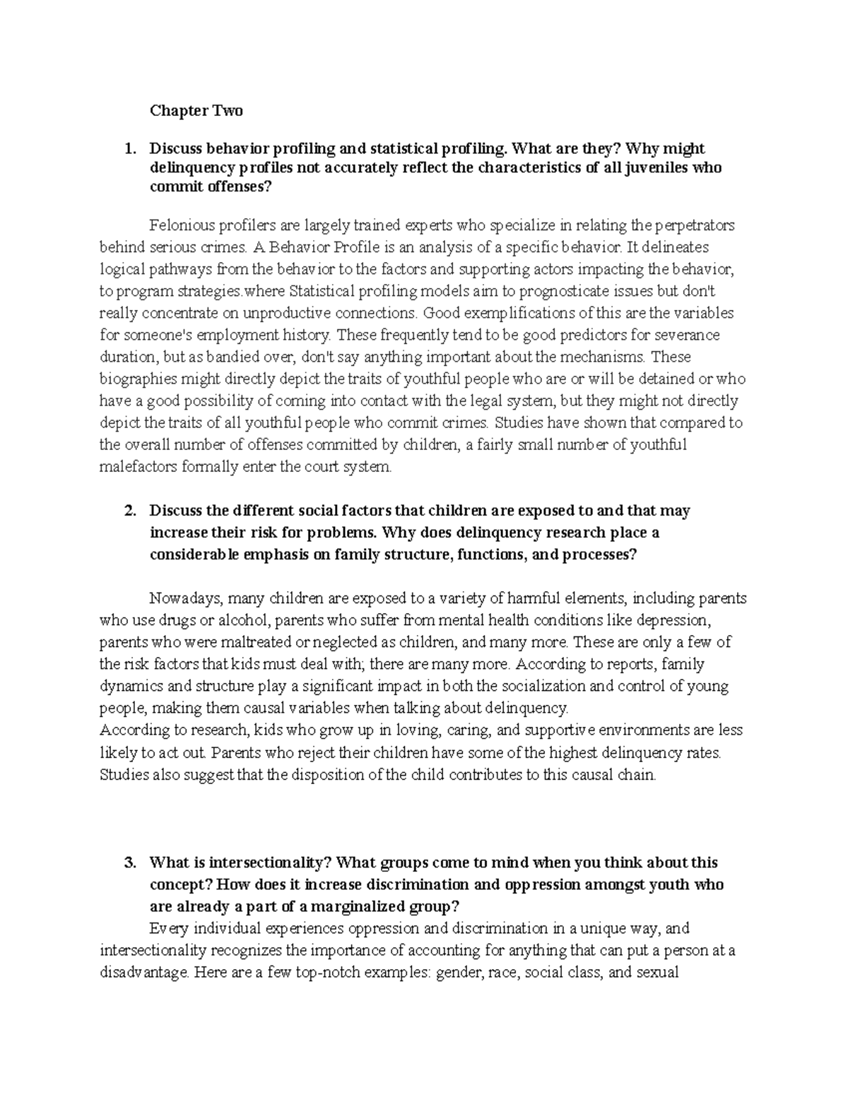 Juvenile Delinquency question 2 Chapter Two Discuss behavior