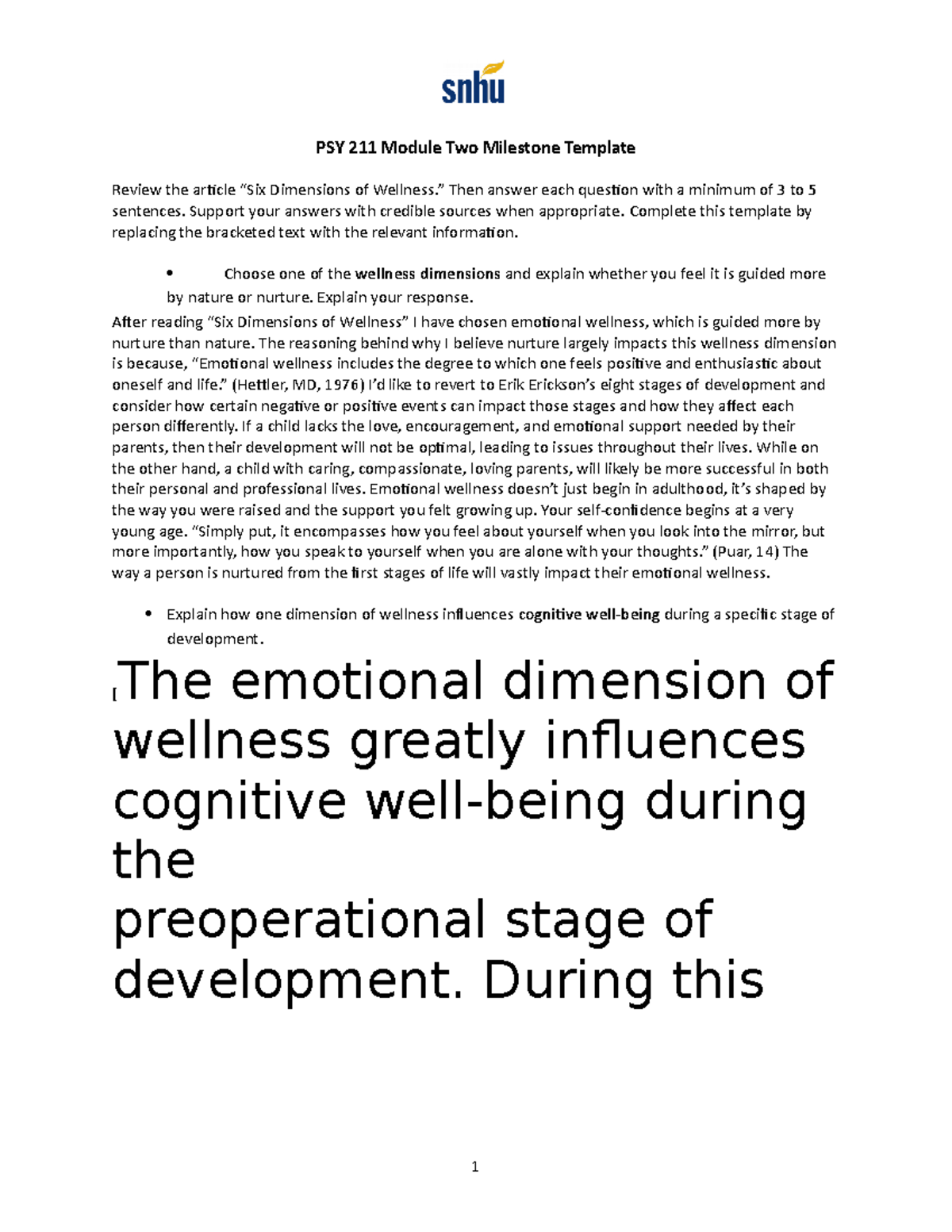 PSY 211 Module Two Milestone Template - PSY 211 Module Two Milestone ...