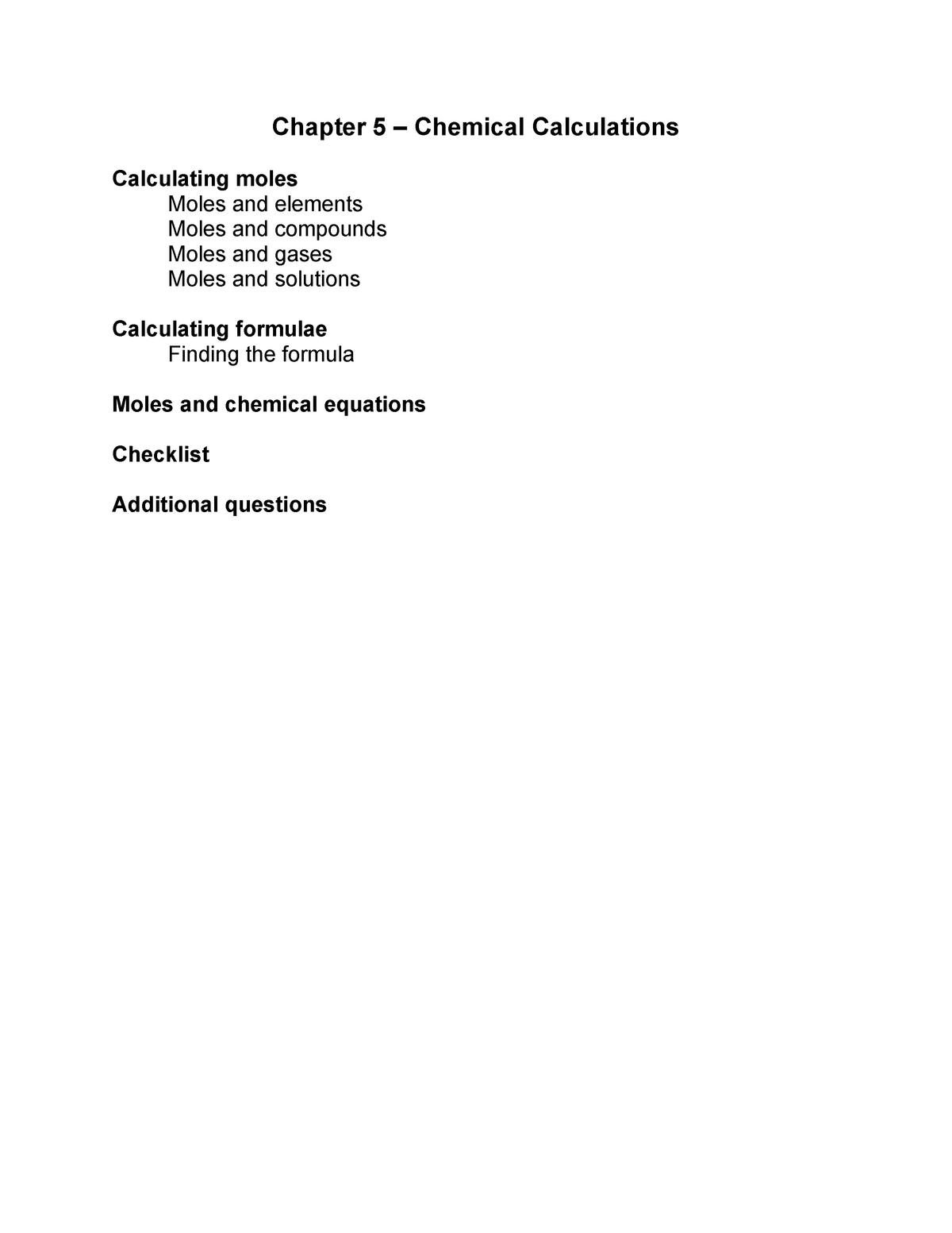 5 - Chemical Calculations - Chapter 5 – Chemical Calculations ...