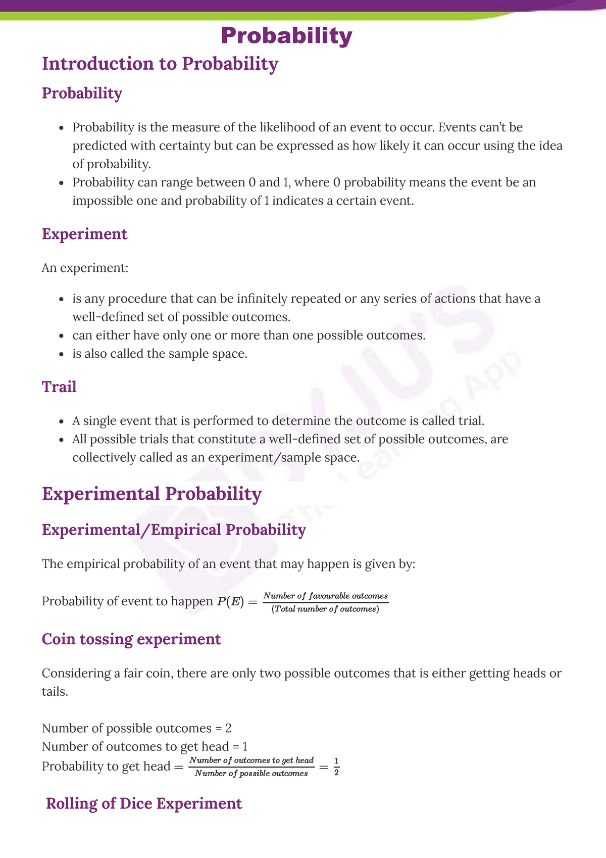 probability case study examples class 9