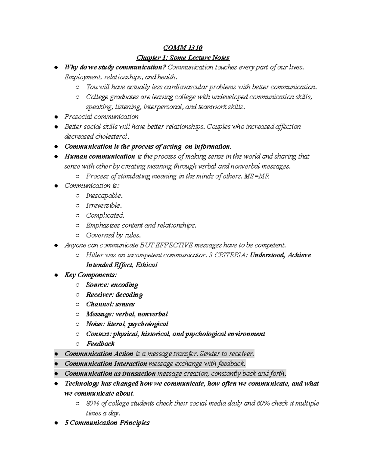 Chapter 1 Lecture Notes - COMM 1310 Chapter 1: Some Lecture Notes Why ...