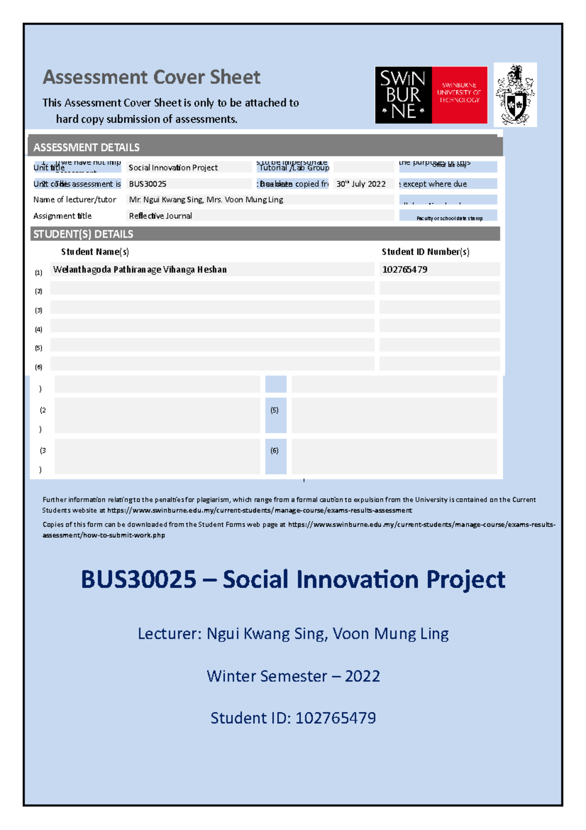 Final Edited document aaa Assessment Cover Sheet This Assessment