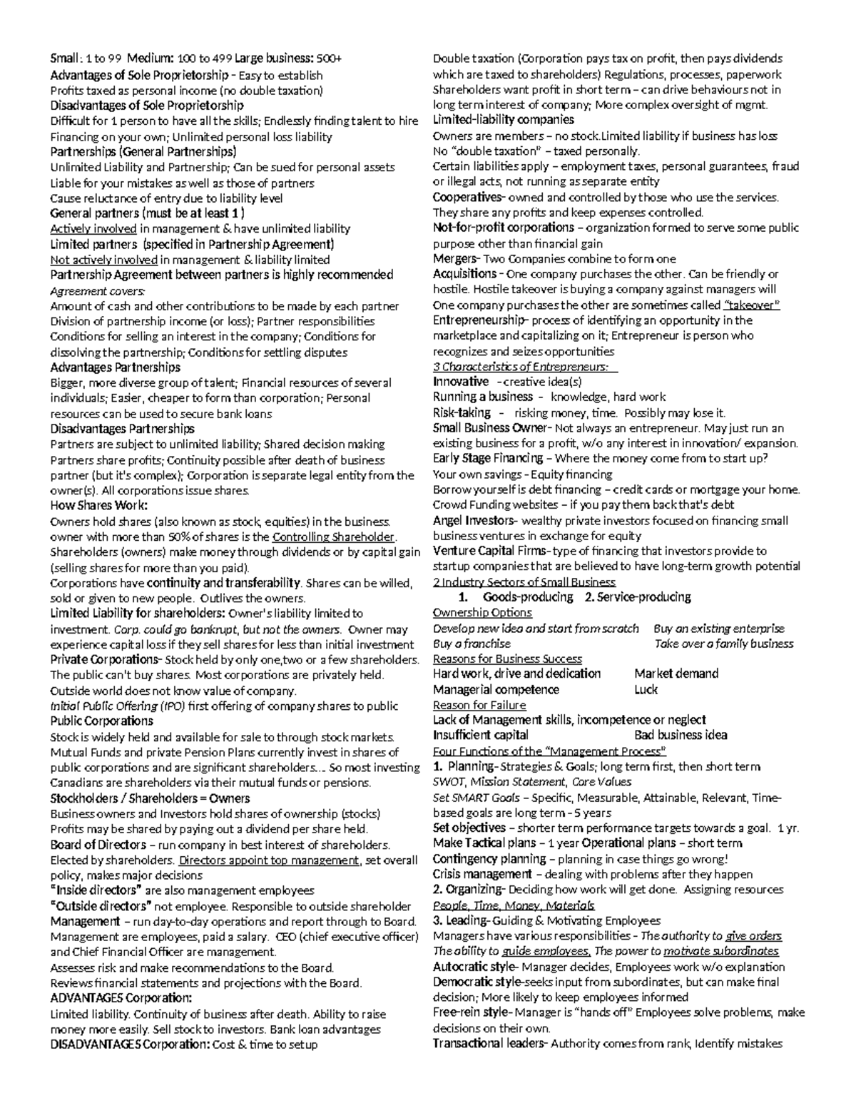 BUSI 1005 unit 2 reviewer - Small: 1 to 99 Medium: 100 to 499 Large ...