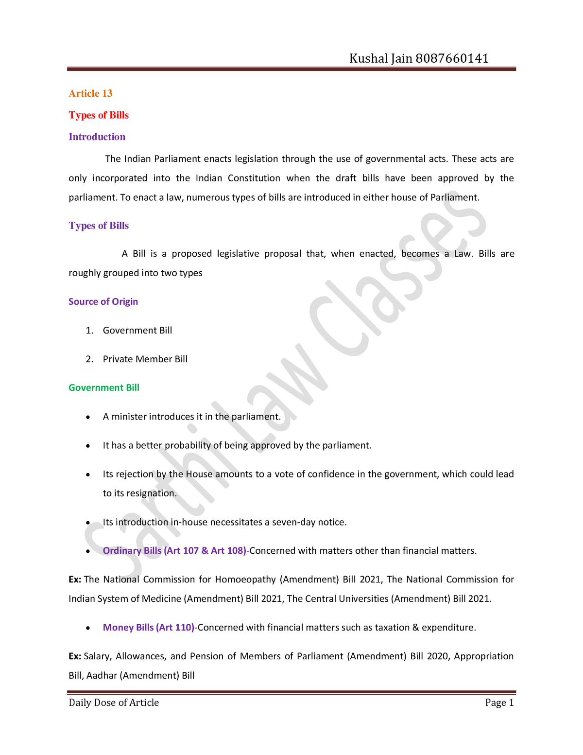 Types Of Bills - Suitable For LL.B - Business Law - SGBAU - Studocu