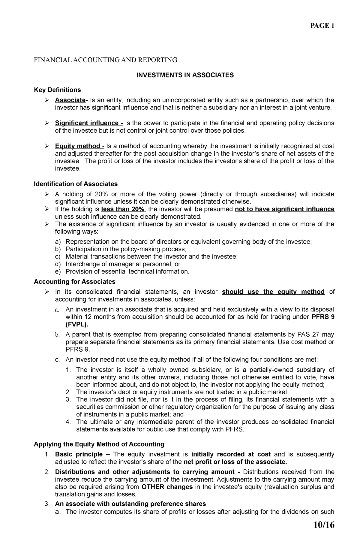 FAR- Investments In Assiociate - PAGE 1 FINANCIAL ACCOUNTING AND ...