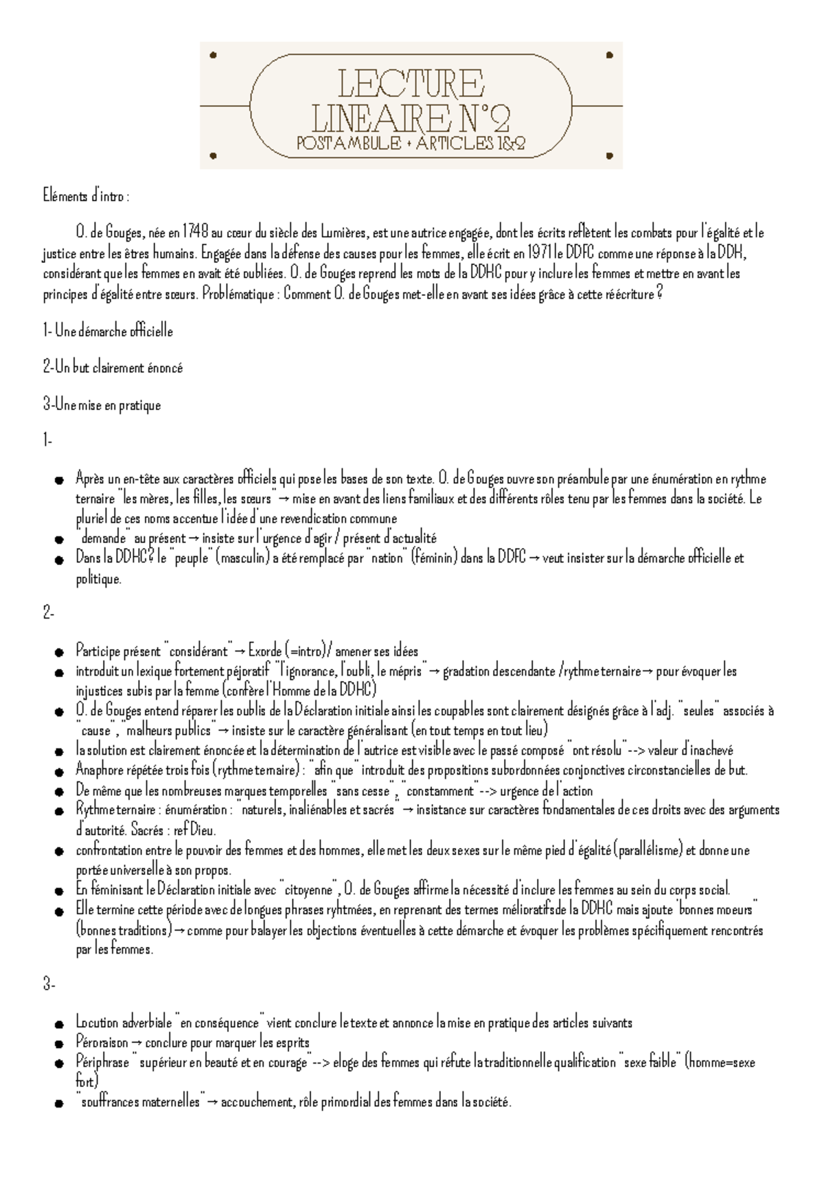 Lecture linéaire 2 - Eléments d’intro : O. de Gouges, née en 1748 au ...