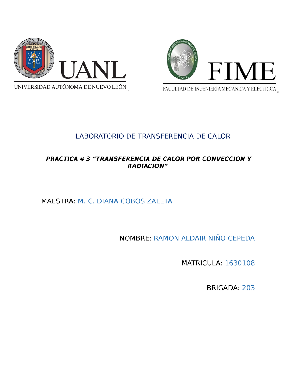 Practica #3 Transferencia De Calor - LABORATORIO DE TRANSFERENCIA DE ...