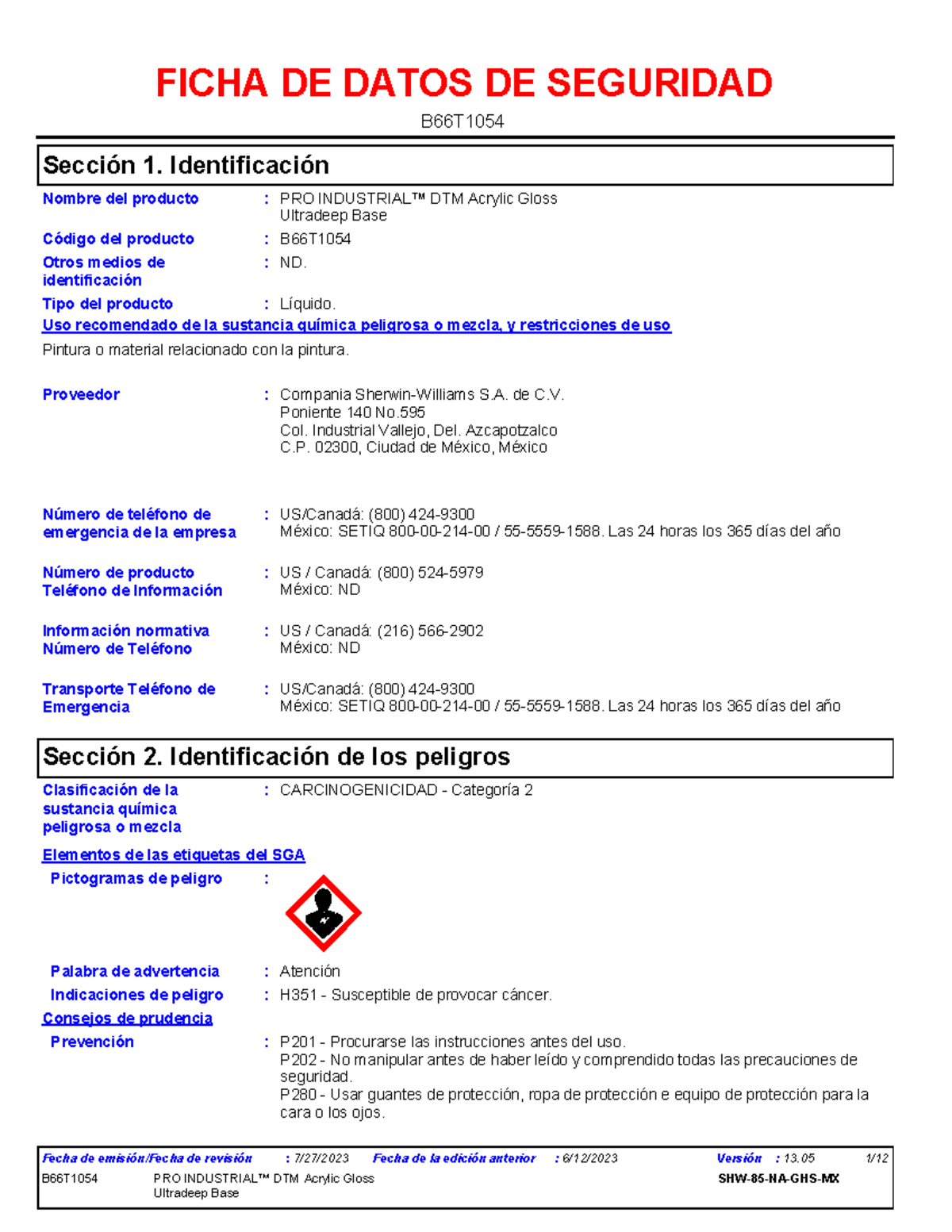 Ultra protección Sheriwin williams PRO INDUSTRIAL™ DTM Acrylic Gloss