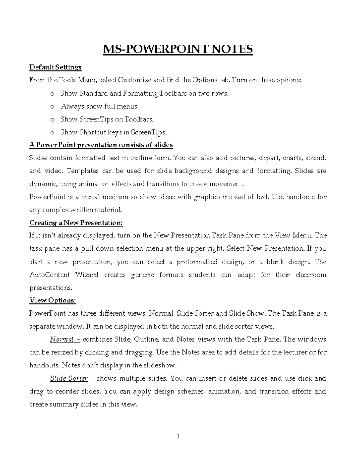 Powerpoint - it is apresentation - MS-POWERPOINT NOTES Default Settings ...