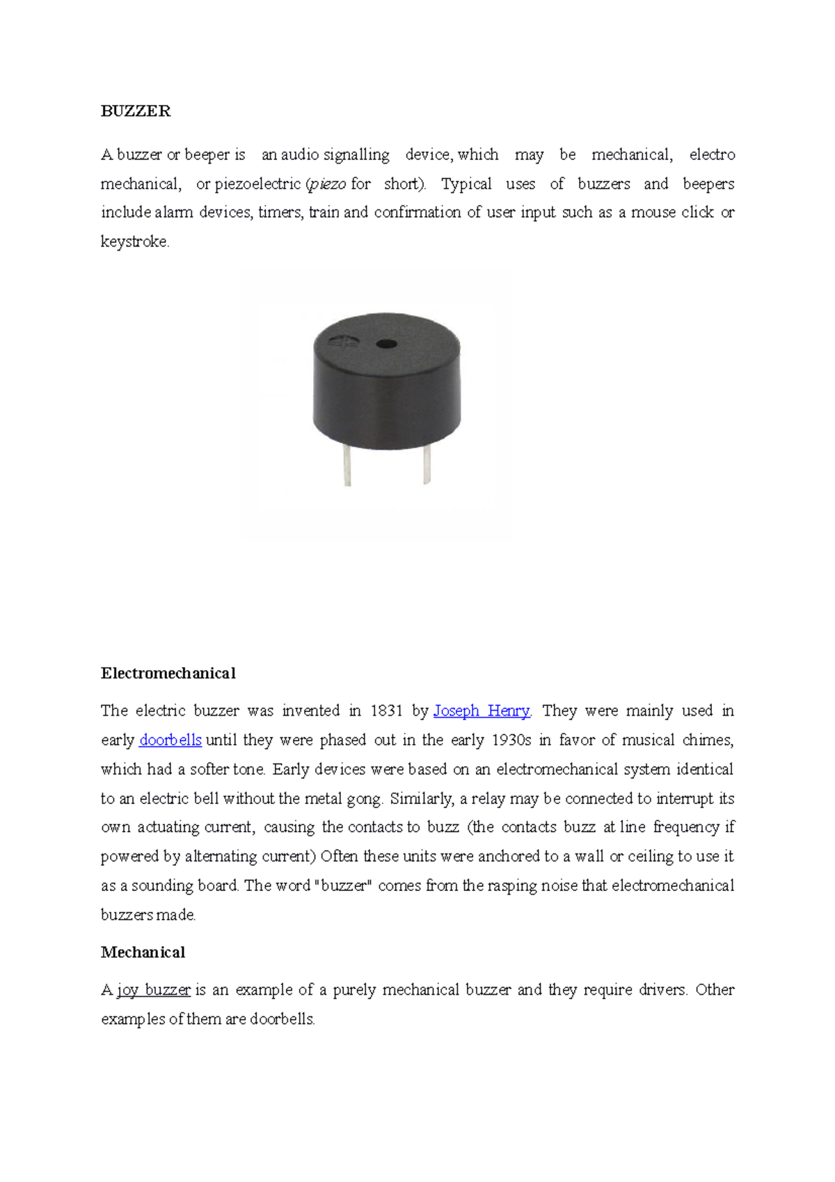 Buzzer - EFREGEGERGEG - BUZZER A buzzer or beeper is an audio ...