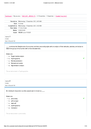 Bus 2201 Graded Quiz Unit 6 - Started On Tuesday, 12 October 2021, 9:28 ...