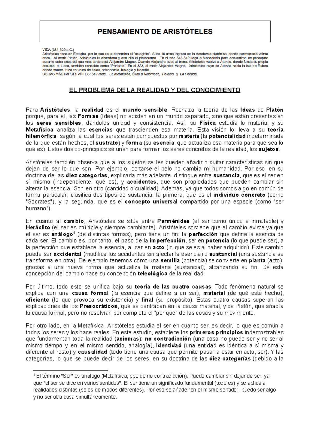 Filosofía- Arostóteles Última Edición - EL PROBLEMA DE LA REALIDAD Y ...