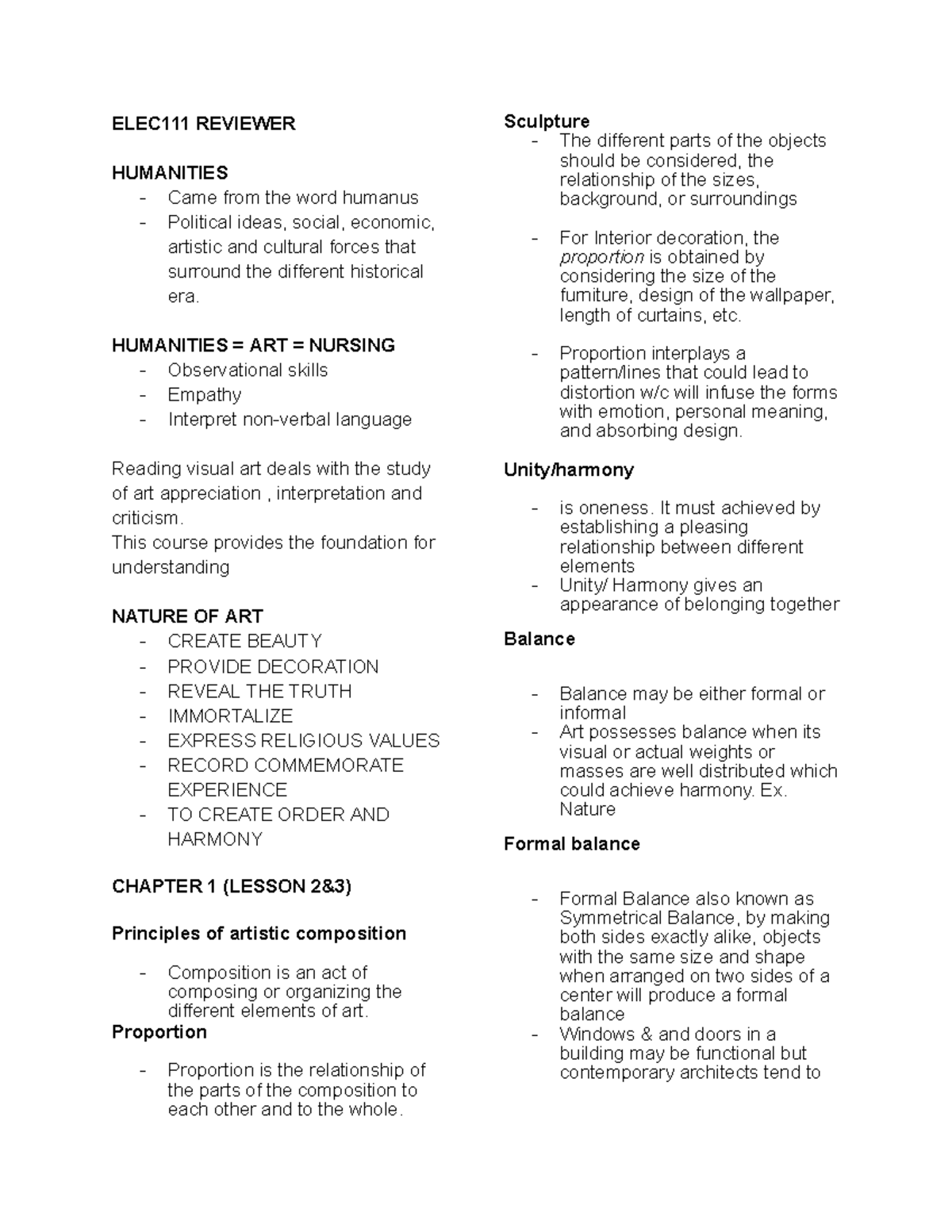 ELEC- Reviewer-momo - Reviewer for elec - ELEC111 REVIEWER HUMANITIES ...