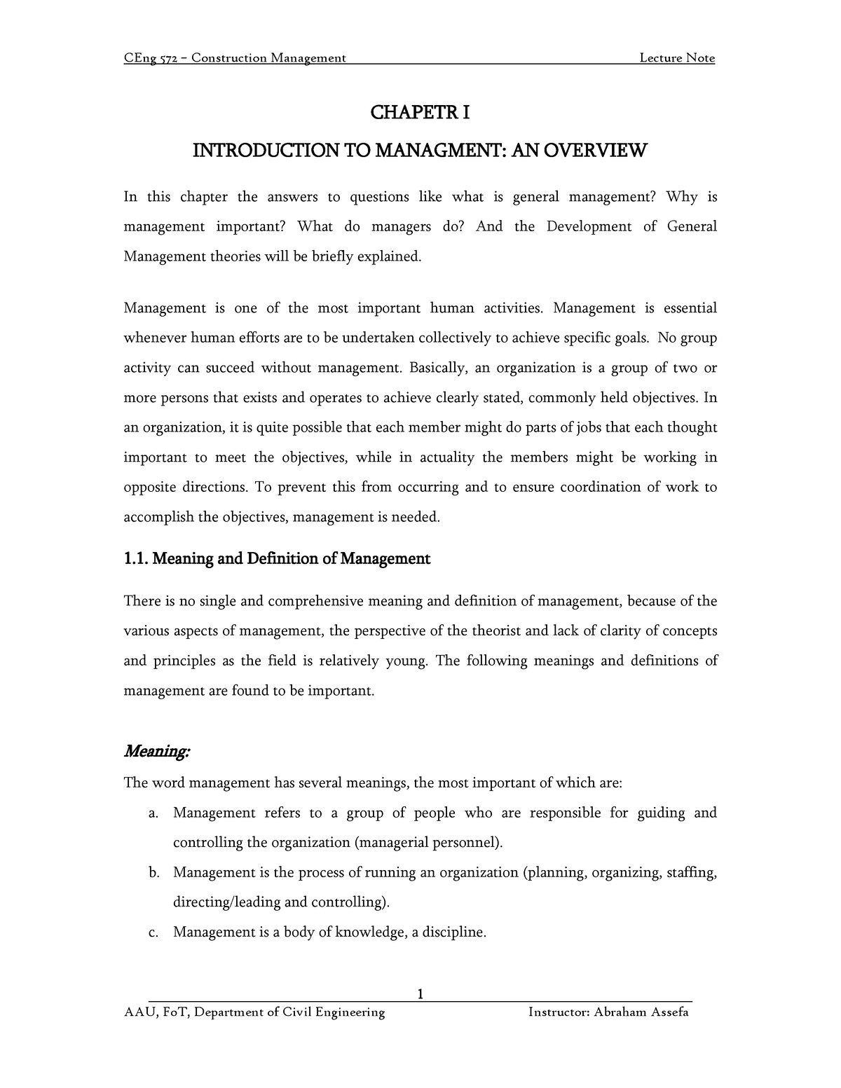 Chapter 1 - Introduction to Managment - - Studocu