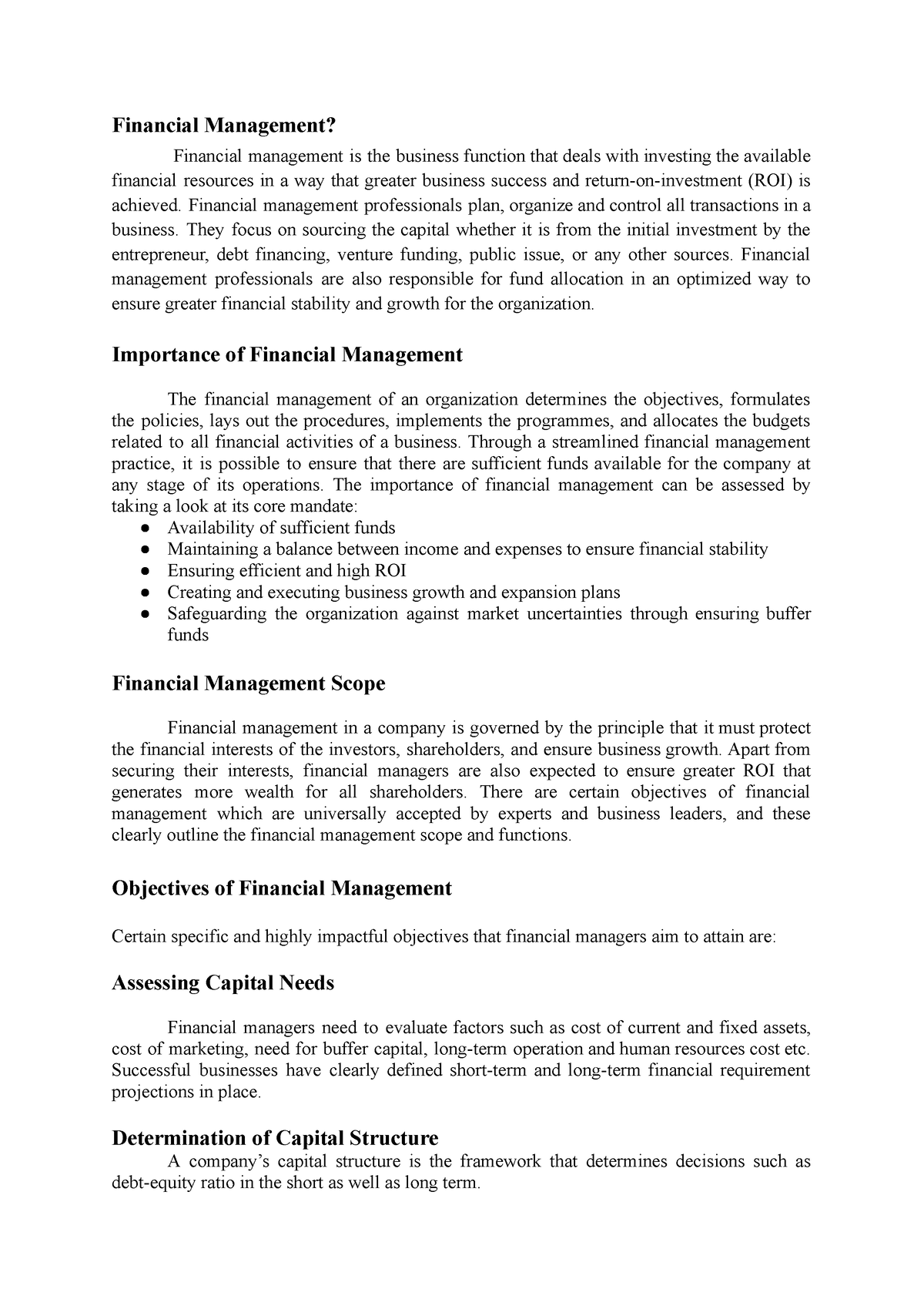 financial management in business essay