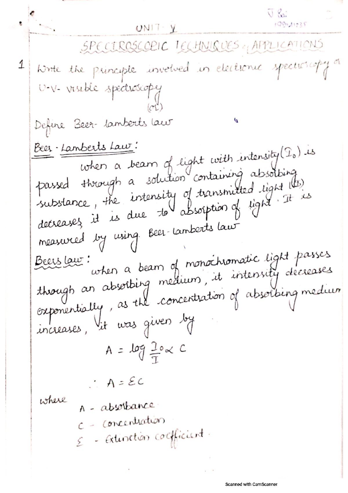 UNIT - V Chemistry - J Sai UNIT V 198141235 SPECTROSCOPIC TECHNIQUES ...