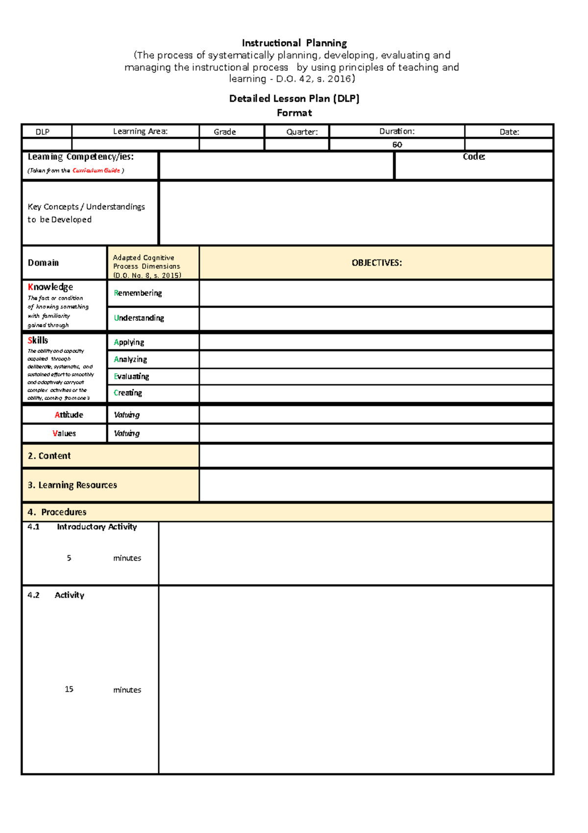 Detailed Lesson Plan Format - Instructional Planning (The process of ...