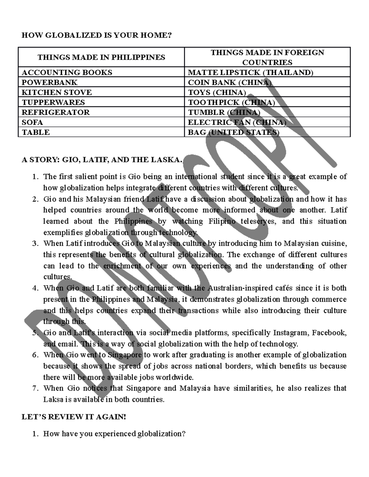 GIO, Latif, AND THE Laksa Learning Activity GEC8 HOW GLOBALIZED IS